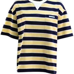 T-shirt in filo scozia a righe di colore giallo e blu