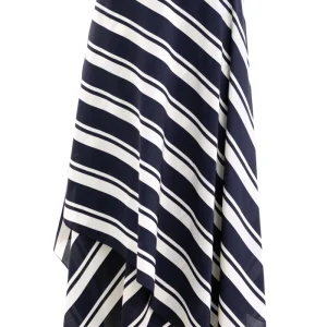 Gonna in crêpe de Chine a righe blu e bianco