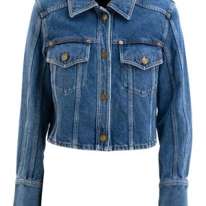 Giacca corta in denim di colore blu