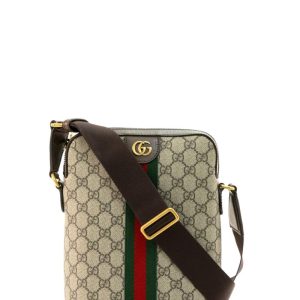 Borsa Ophidia in tessuto GG beige e marrone scuro