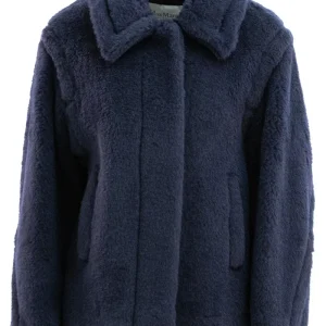 Cappotto crop Teddy in alpaca e lana di colore blu