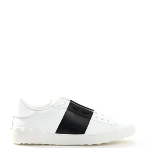 Sneakers Open low-top in pelle liscia color bianco con fasce laterali in pelle color nero