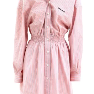 Abito chemisier in popeline a righe di colore rosa e bianco