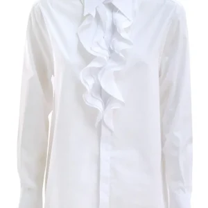 Camicia con Rouches in Cotone Bianco