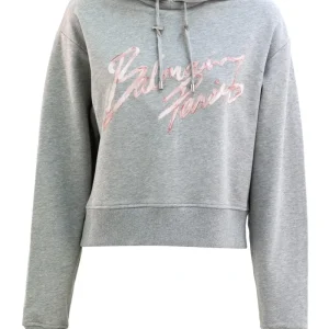 Felpa con cappuccio in cotone di colore grigio