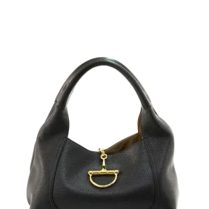 Borsa a spalla Gucci Softbit in pelle martellata di colore nero