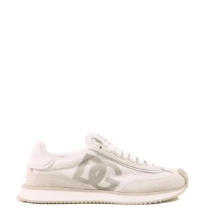 Sneakers low-top in mesh e suede color bianco