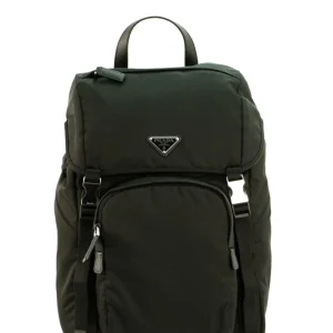 Zaino in re-nylon e pelle Saffiano colore nero