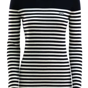 Pullover in lana a righe di colore blu e bianco