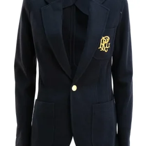 Giacca monopetto in maglia color blu