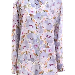 Camicia in seta con stampa floreale multicolore