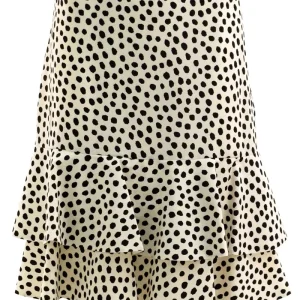 Gonna in crêpe de chine a pois color avorio e nero
