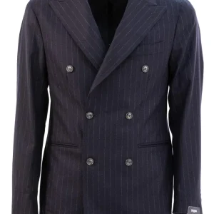 Abito doppiopetto gessato in lana di colore blu