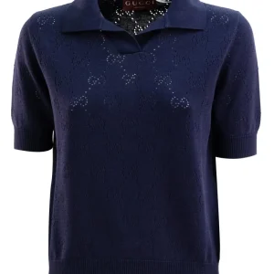 Polo in Cotone e Seta Pointelle con GG