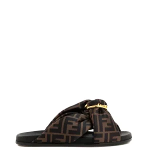 Sandali Slide in satin FF marrone