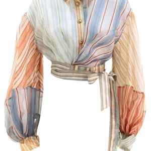 Blusa Rebellion a Righe in Lino e Seta