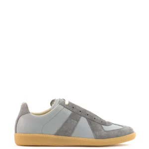 Sneakers Replica in pelle liscia color grigio e suede color grigio