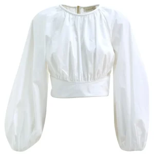 Top con Maniche a Sbuffo in Popeline