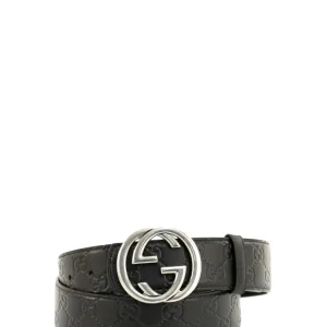 Cintura reversibile in pelle GG di colore nero