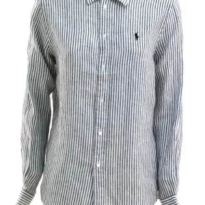 Camicia in lino a righe color bianco e nero