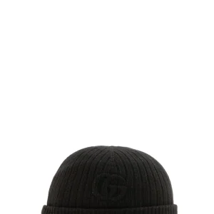 Beretto in lana a coste di colore nero