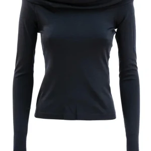 Top in interlock di pura lana di colore blu