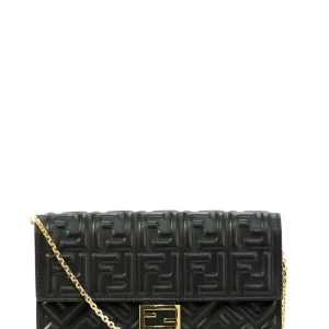 Portafoglio Baguette in pelle liscia color nero con motivo FF