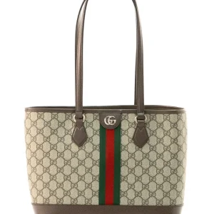 Borsa Ophidia in tessuto GG beige e marrone scuro