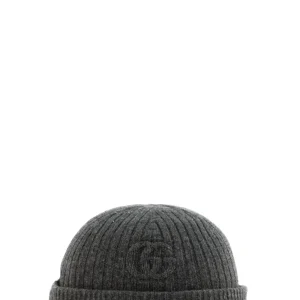 Beretto in lana a coste di colore grigio