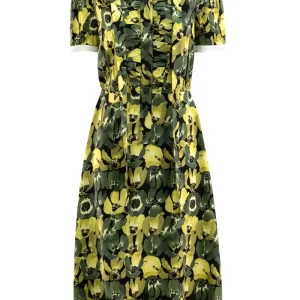 Abito in seta con stampa floreale di colore verde